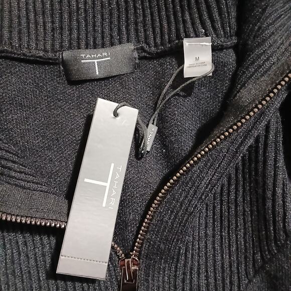 NWT Tahari Women's Medium Black Long-Sleeved Zip-Cowl-Neck Heavyweight Shirt - Picture 2 of 15